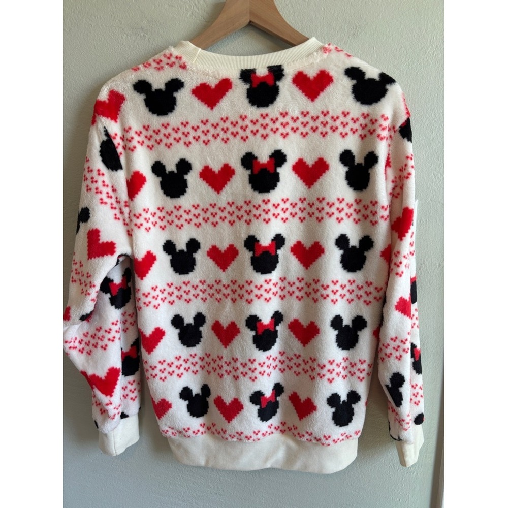 Disney Fleece Sweatshirt Red Hearts Black Mickey Minnie S Like New - Picture 5 of 5